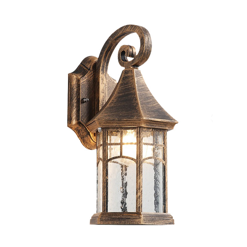 1-Bulb Clear Water Glass Sconce Farmhouse Black/Bronze Pavilion Courtyard Wall Mounted Light