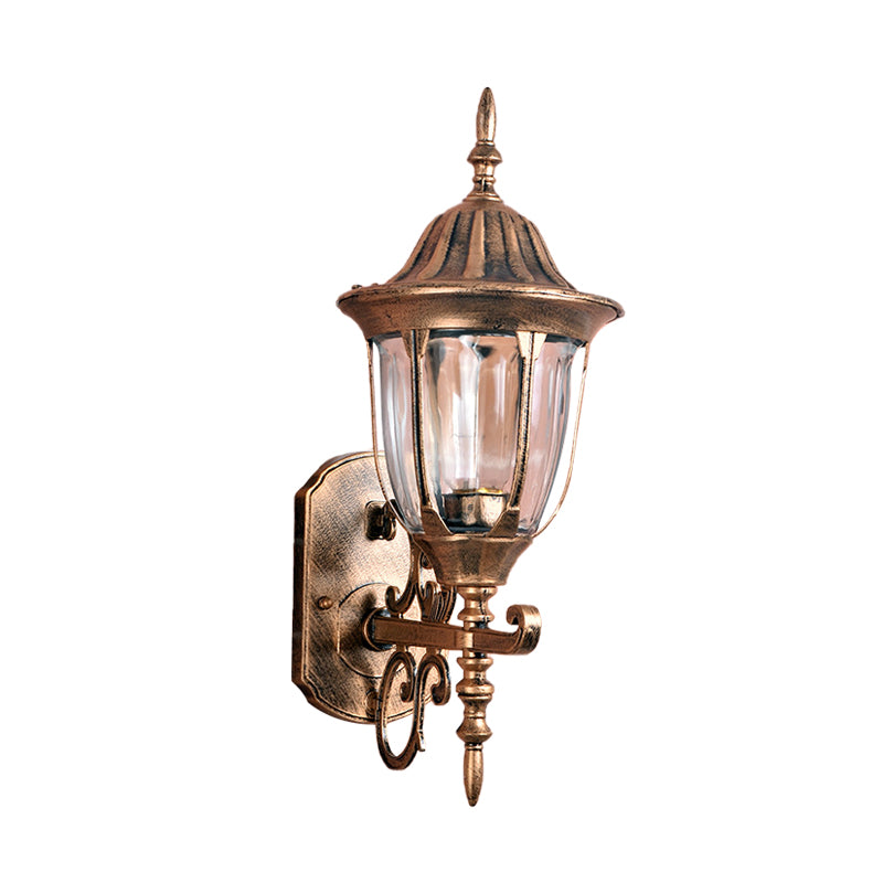 Brass Urn-Like Wall Sconce Lamp Lodges Clear Prismatic Glass 1 Light Outdoor Wall Light Fixture