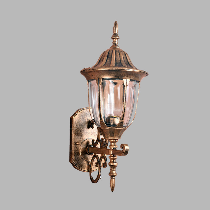 Brass Urn-Like Wall Sconce Lamp Lodges Clear Prismatic Glass 1 Light Outdoor Wall Light Fixture