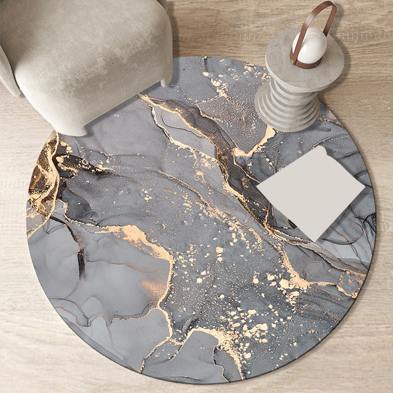 Round Contemporary Rug Living Room Abstract Pattern Carpet Stain Resistant Indoor Rug
