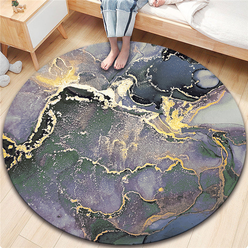 Round Contemporary Rug Living Room Abstract Pattern Carpet Stain Resistant Indoor Rug