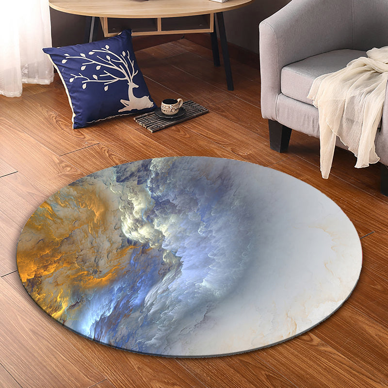 Round Contemporary Rug Living Room Abstract Pattern Carpet Stain Resistant Indoor Rug