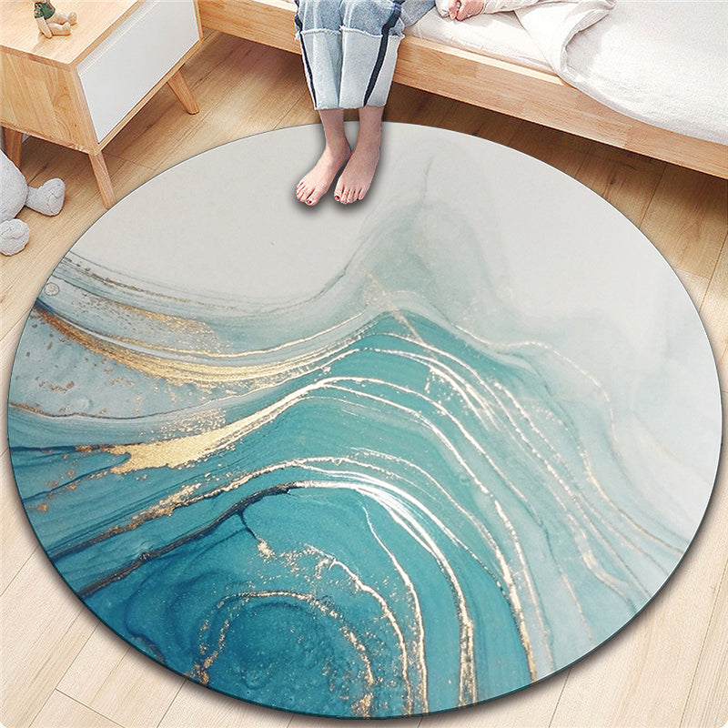 Round Contemporary Rug Living Room Abstract Pattern Carpet Stain Resistant Indoor Rug