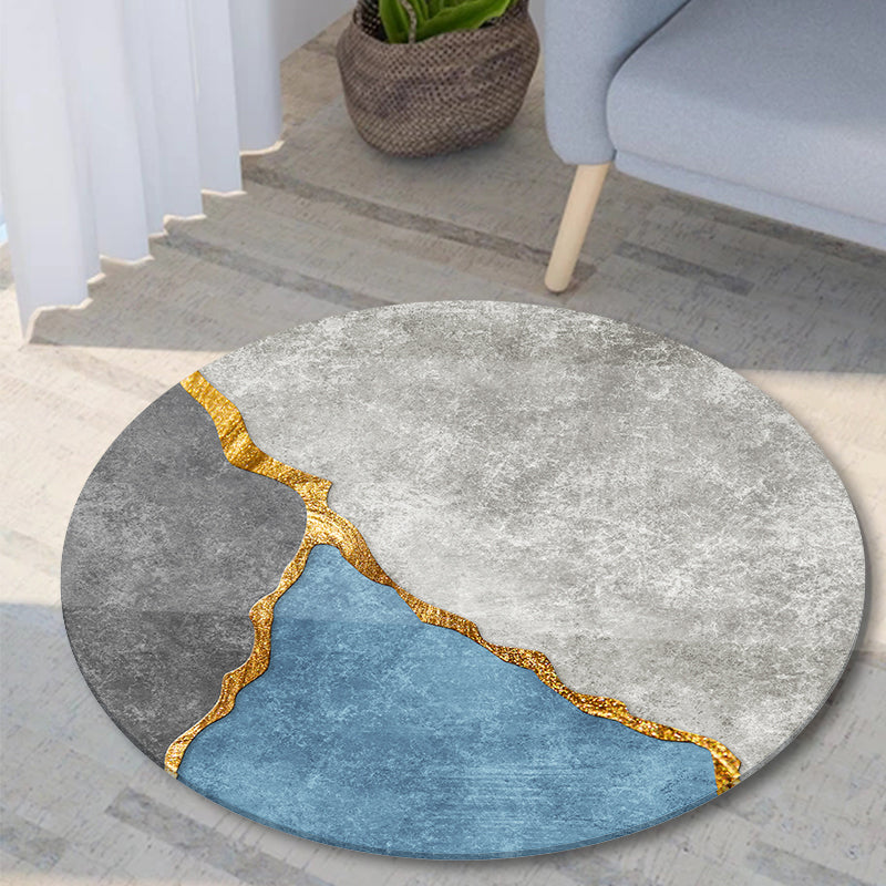 Round Contemporary Rug Living Room Abstract Pattern Carpet Stain Resistant Indoor Rug