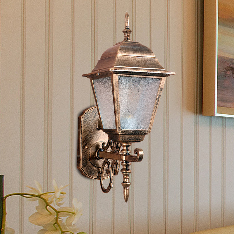 1-Head Wall Sconce Farmhouse Geometric Seeded Glass Wall Mount Lamp Fixture in Brass