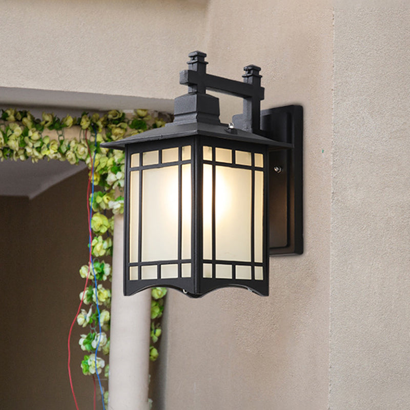 1 Light Pavilion Wall Sconce Farmhouse Black/Brass Finish Aluminum Wall Mount Lamp with Frosted Glass Shade