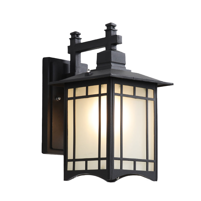 1 Light Pavilion Wall Sconce Farmhouse Black/Brass Finish Aluminum Wall Mount Lamp with Frosted Glass Shade