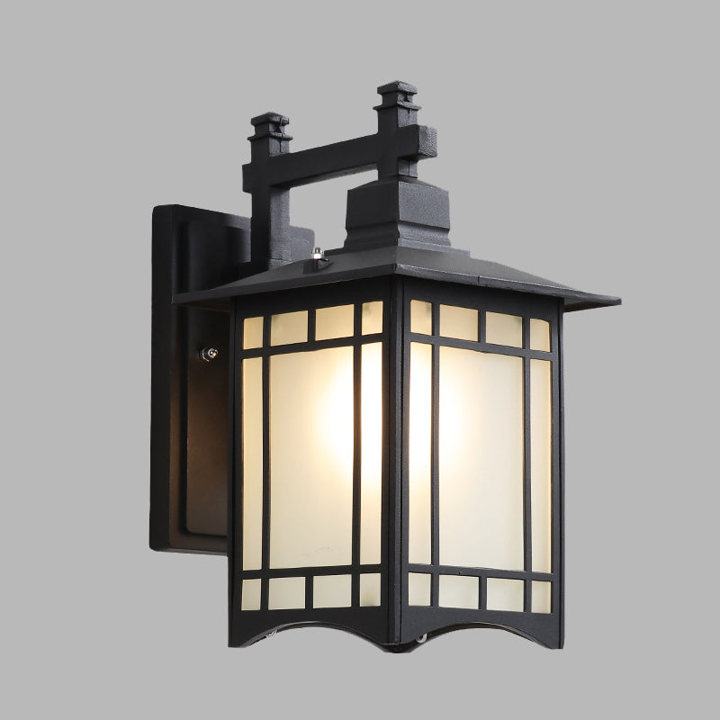 1 Light Pavilion Wall Sconce Farmhouse Black/Brass Finish Aluminum Wall Mount Lamp with Frosted Glass Shade