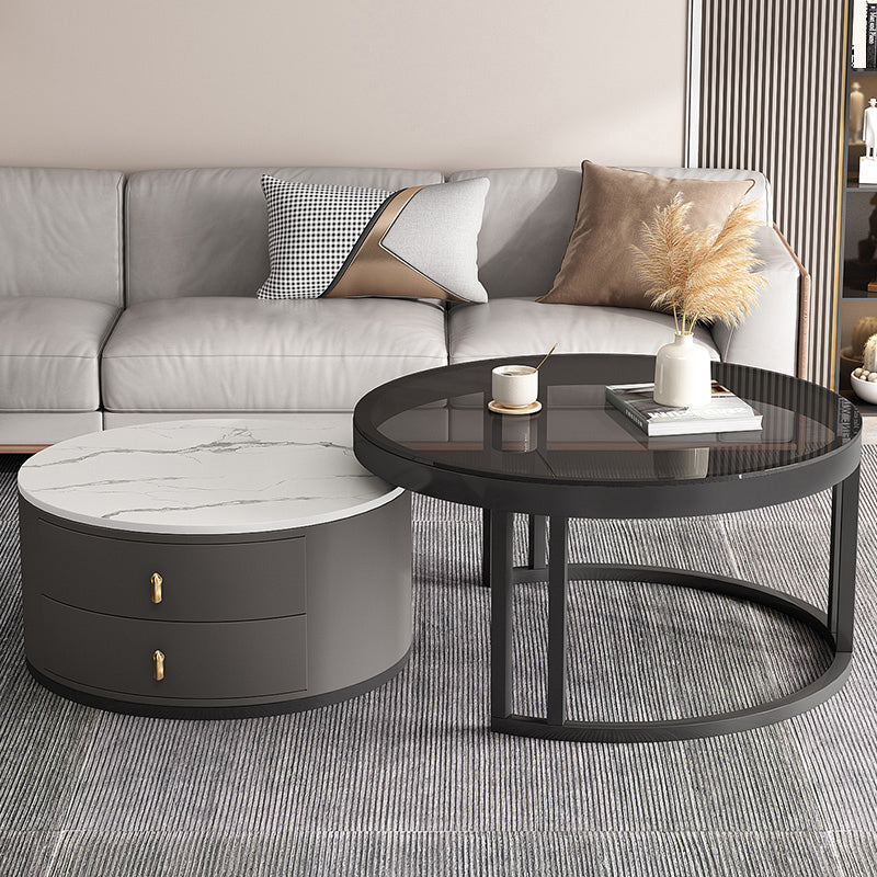 Slate Coffee Table Round 2 Nesting Coffee Table Set with 2 Drawers