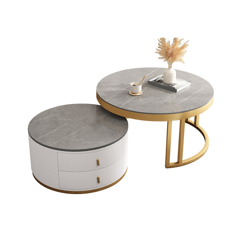 Slate Coffee Table Round 2 Nesting Coffee Table Set with 2 Drawers