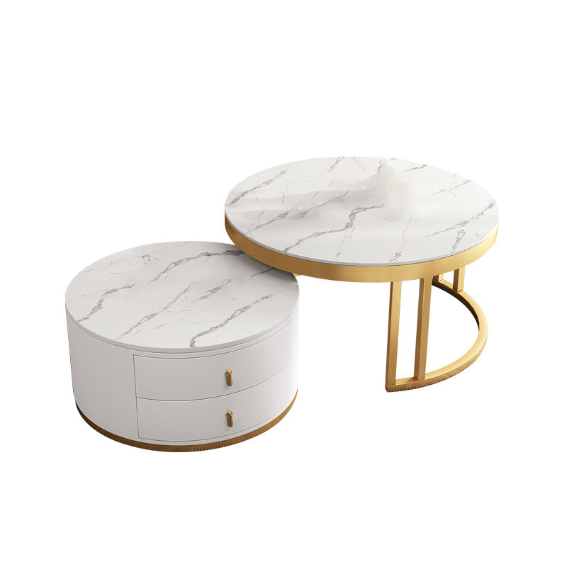 Slate Coffee Table Round 2 Nesting Coffee Table Set with 2 Drawers