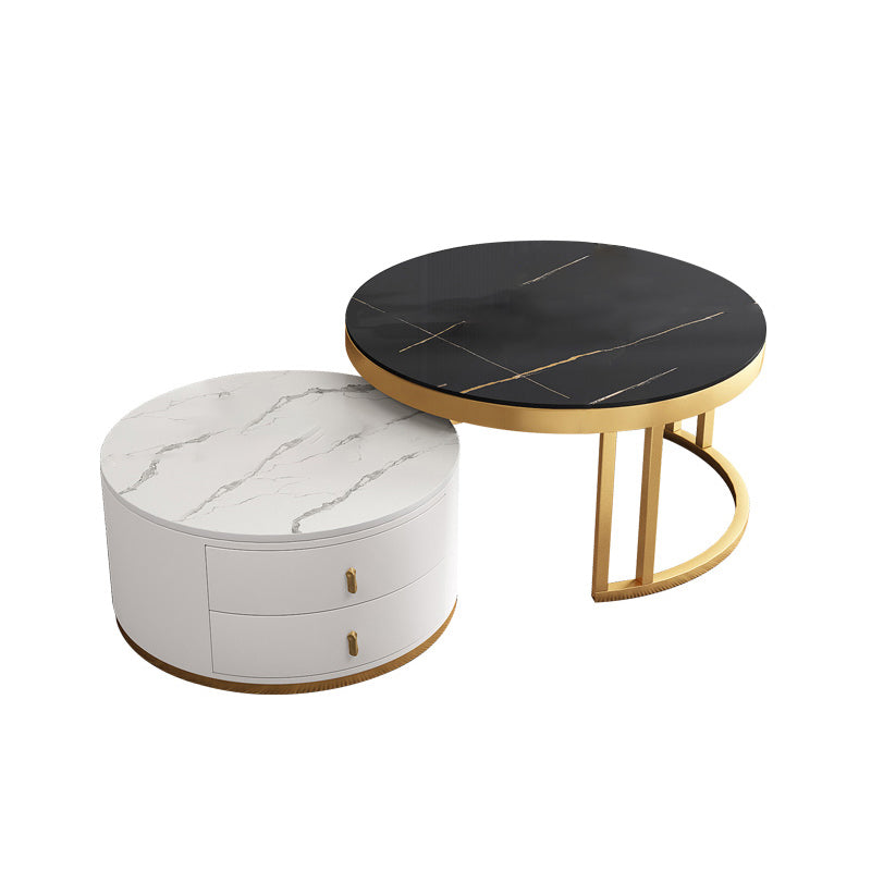 Slate Coffee Table Round 2 Nesting Coffee Table Set with 2 Drawers