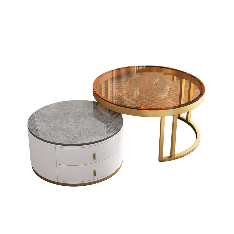 Slate Coffee Table Round 2 Nesting Coffee Table Set with 2 Drawers