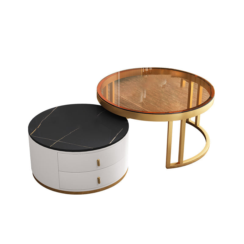 Slate Coffee Table Round 2 Nesting Coffee Table Set with 2 Drawers