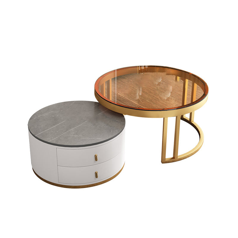 Slate Coffee Table Round 2 Nesting Coffee Table Set with 2 Drawers