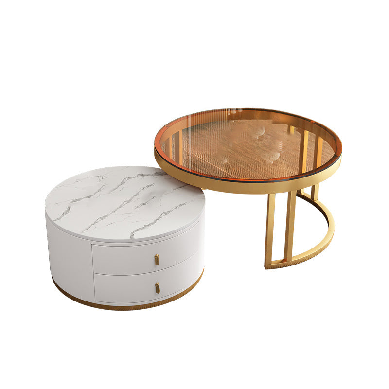 Slate Coffee Table Round 2 Nesting Coffee Table Set with 2 Drawers