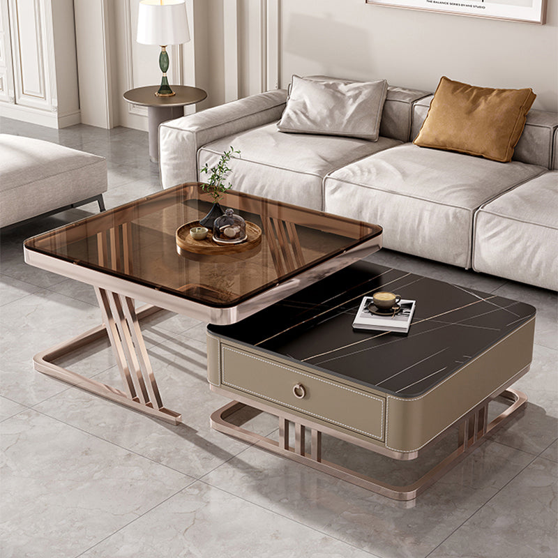 Slate Square Coffee Table Frame 2 Nesting Coffee Table Set for Living Room