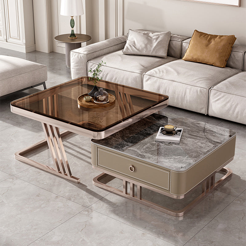 Slate Square Coffee Table Frame 2 Nesting Coffee Table Set for Living Room