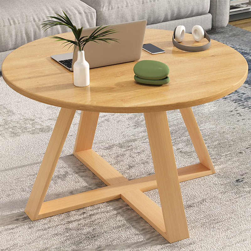 Solid Wood Coffee Table Round Cross Legs Bunching Coffee Table Set