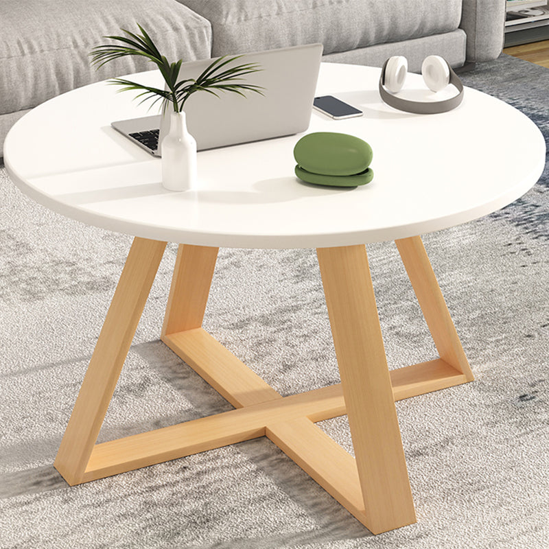 Solid Wood Coffee Table Round Cross Legs Bunching Coffee Table Set
