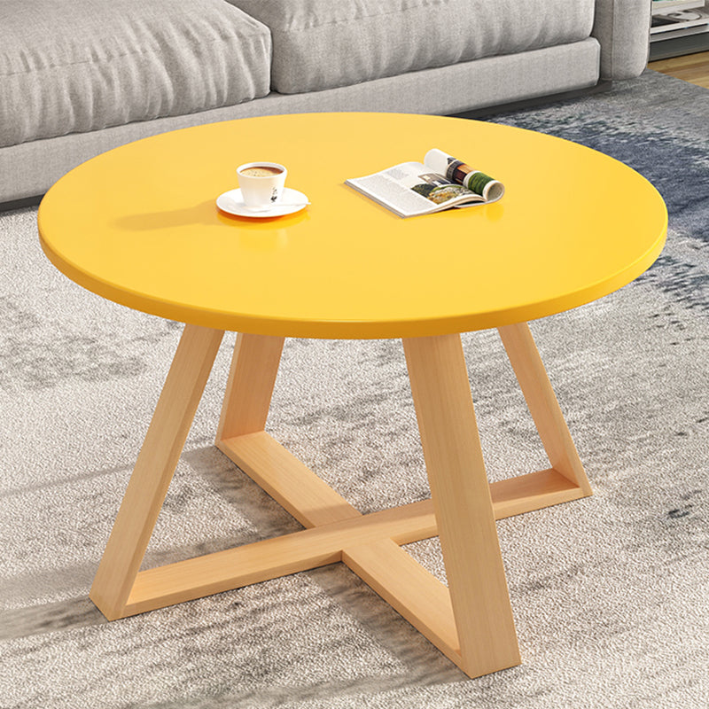 Solid Wood Coffee Table Round Cross Legs Bunching Coffee Table Set