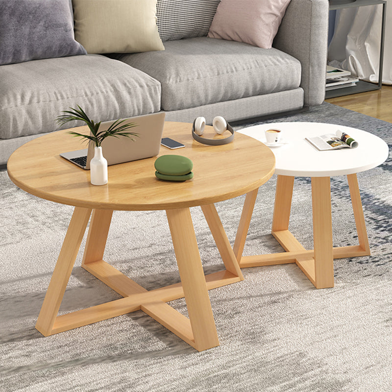 Solid Wood Coffee Table Round Cross Legs Bunching Coffee Table Set