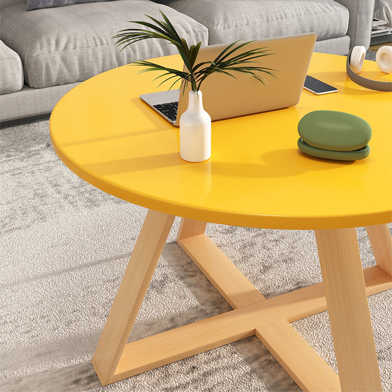 Solid Wood Coffee Table Round Cross Legs Bunching Coffee Table Set