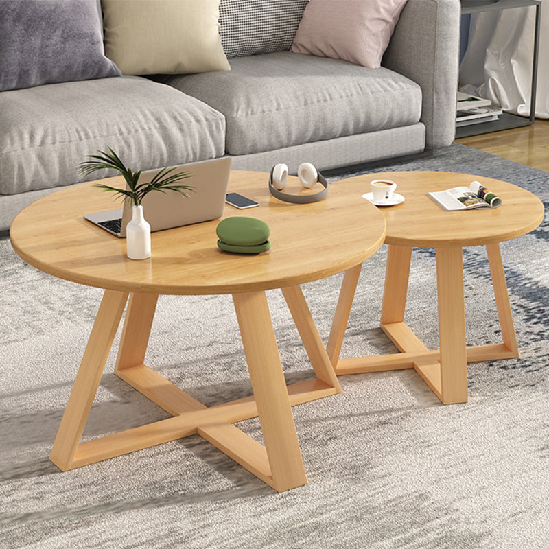 Solid Wood Coffee Table Round Cross Legs Bunching Coffee Table Set