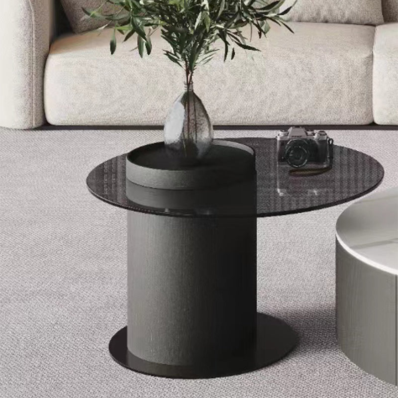 Modern Slate Coffee Table Round Bunching Coffee Table Set with Drawer