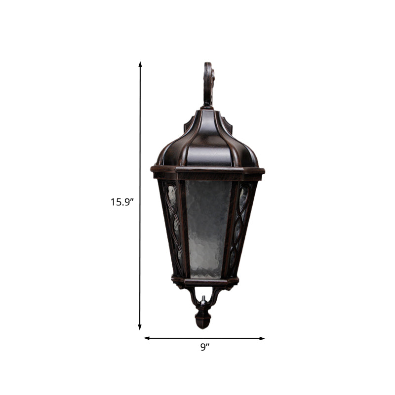 1-Head Urn Shaped Wall Sconce Light Country Black Finish Water Glass Wall Mounted Lamp for Courtyard