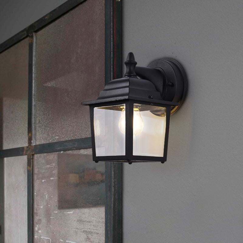 Clear Glass Black Sconce Light Fixture Cube 1 Light Farmhouse Wall Mounted Lamp for Gate