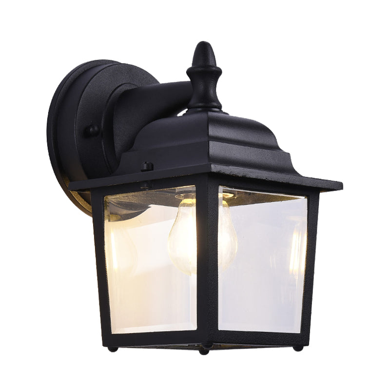 Clear Glass Black Sconce Light Fixture Cube 1 Light Farmhouse Wall Mounted Lamp for Gate