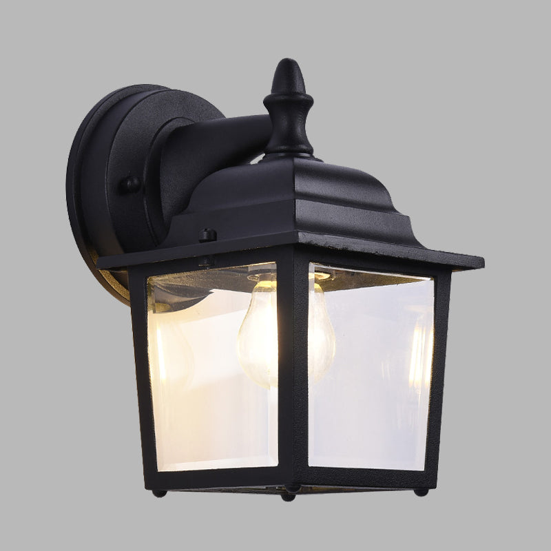 Clear Glass Black Sconce Light Fixture Cube 1 Light Farmhouse Wall Mounted Lamp for Gate