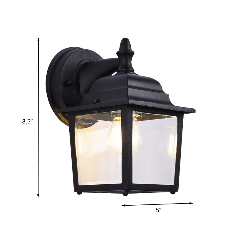 Clear Glass Black Sconce Light Fixture Cube 1 Light Farmhouse Wall Mounted Lamp for Gate