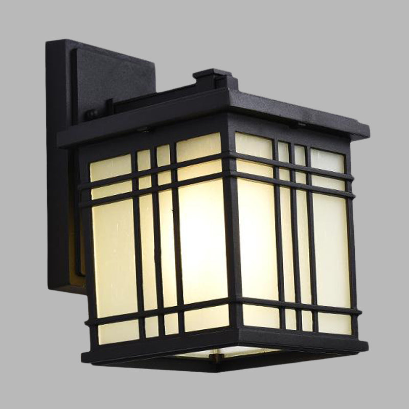 1 Bulb Open Bottom Wall Sconce Rustic Black Aluminum Wall Mount Light with Opal Glass Shade