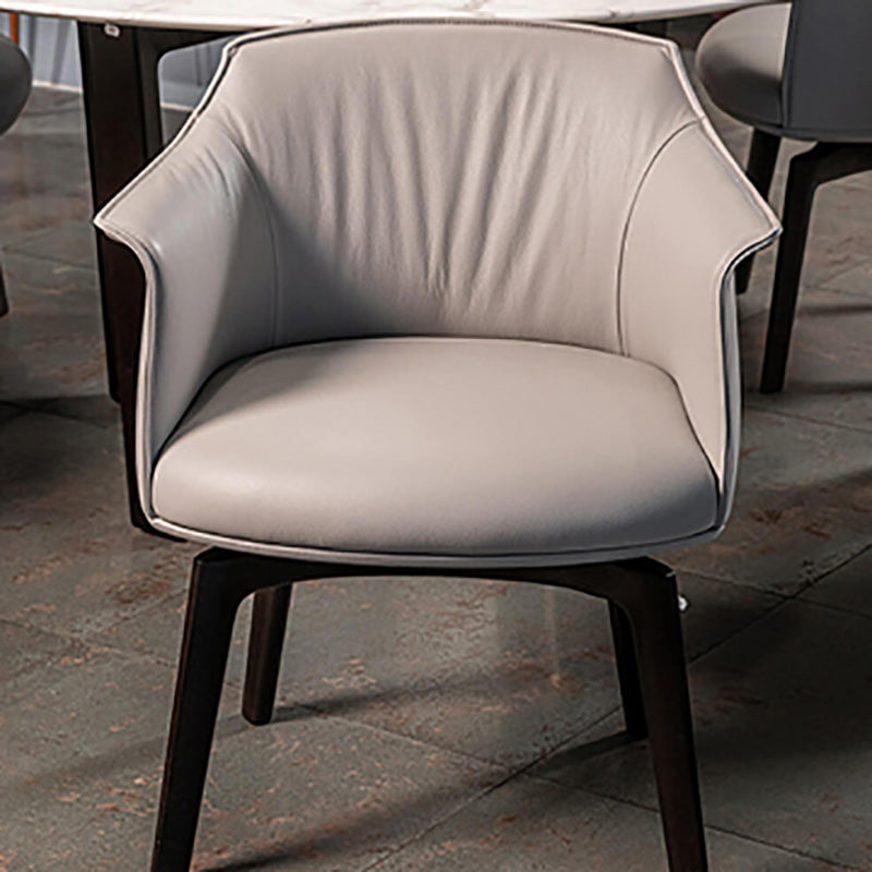 Modern Leather Armrest Fixed Backrest Black Base Upholstered Armed Chair