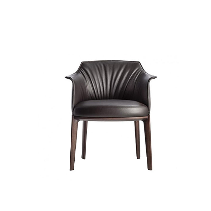 Modern Leather Armrest Fixed Backrest Black Base Upholstered Armed Chair