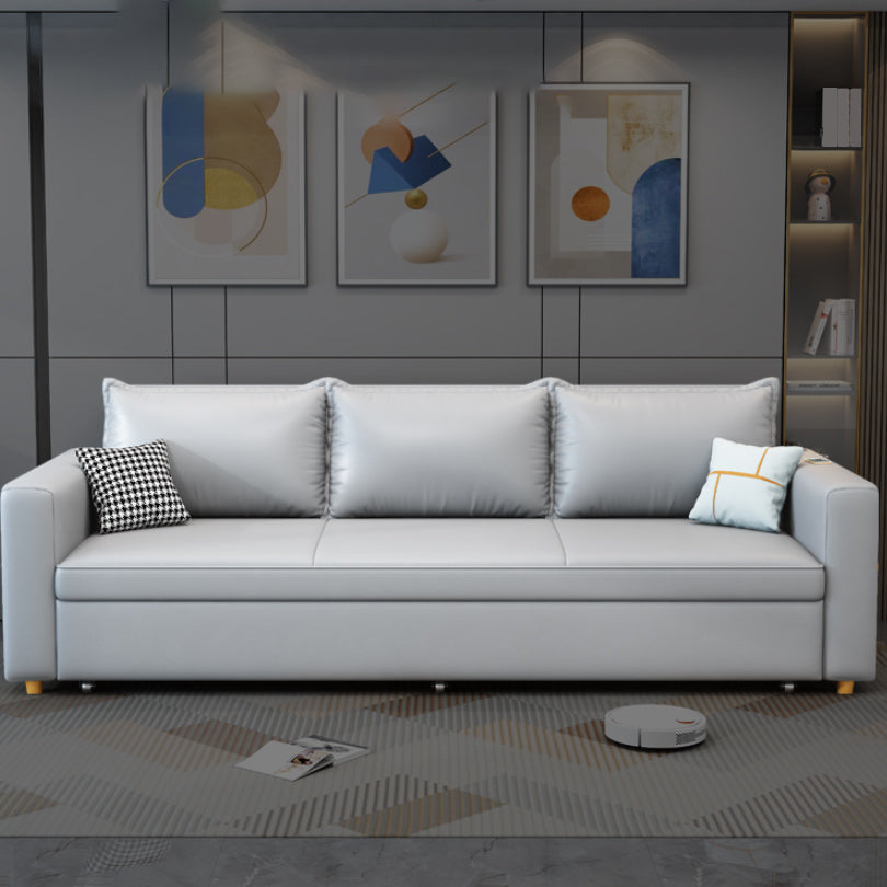 Modern Futon Sleeper Sofa Gray Upholstered with Storage Pillow Back Square Arms