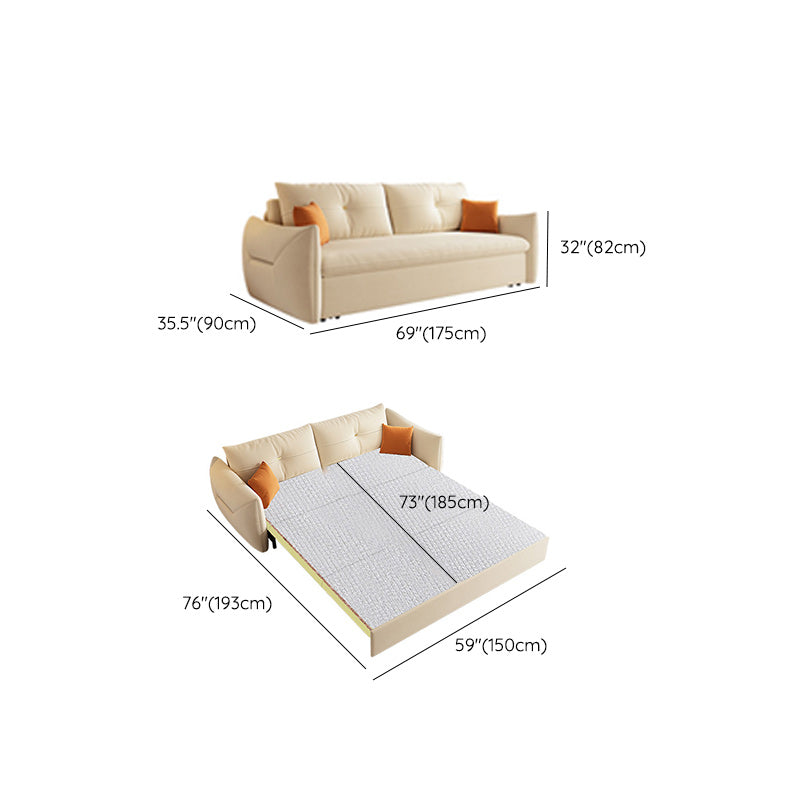 35" Wide Scandinavian Sofa Futon White Sleeper Sofa with Storage