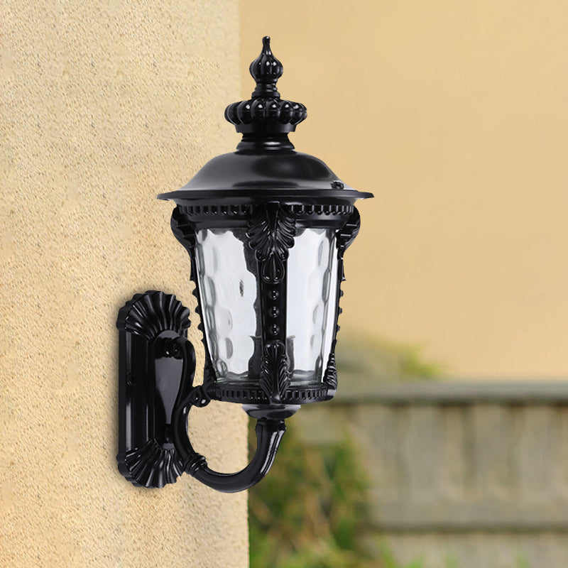 1-Head Wall Mount Lighting Rustic Urn Water Glass Wall Lamp Sconce in Black for Courtyard