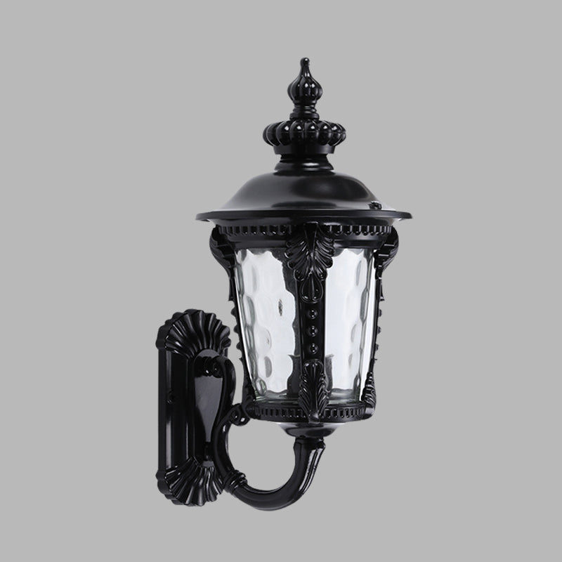1-Head Wall Mount Lighting Rustic Urn Water Glass Wall Lamp Sconce in Black for Courtyard