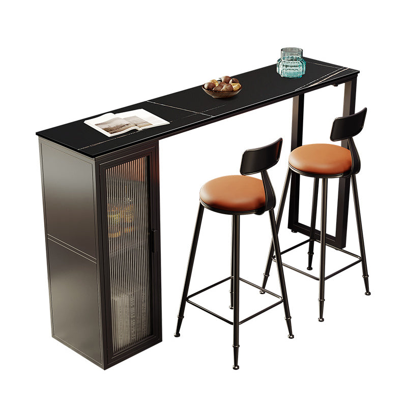 Double Pedestal Bar Table Set 1/3 Pcs Stone Top Bar Table and Upholstered Stools