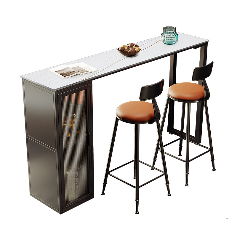 Double Pedestal Bar Table Set 1/3 Pcs Stone Top Bar Table and Upholstered Stools