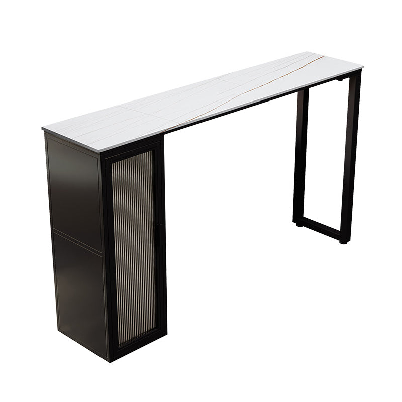 Double Pedestal Bar Table Set 1/3 Pcs Stone Top Bar Table and Upholstered Stools