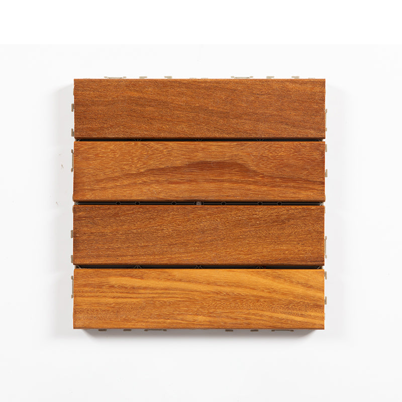 4-Slat Wood Patio Tiles Snap Fit Installation Floor Board Tiles