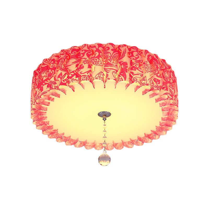 LED Round/Loving Heart Flushmount Pastoral Pink Acrylic Flush Mount Lighting in Warm/3 Color Light with Crystal Ball