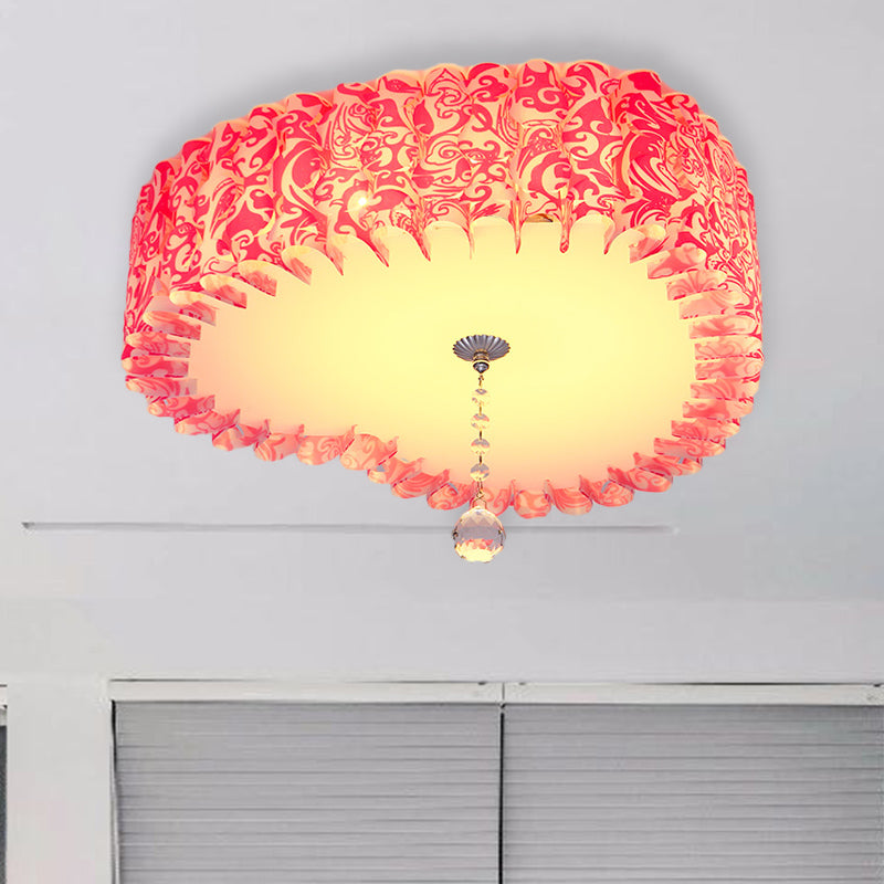 LED Round/Loving Heart Flushmount Pastoral Pink Acrylic Flush Mount Lighting in Warm/3 Color Light with Crystal Ball