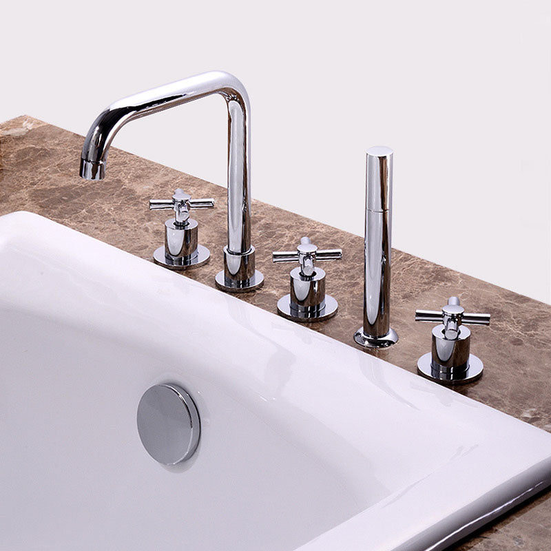 Contemporary Bathroom Faucet Deck Mounted Copper Low Arc Roman Tub Set