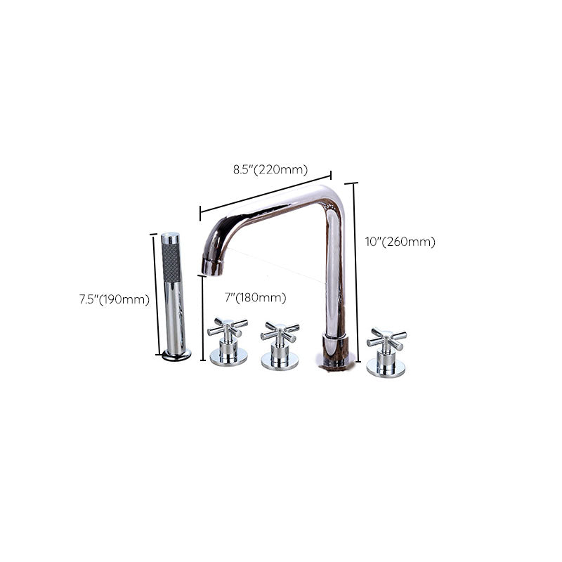 Contemporary Bathroom Faucet Deck Mounted Copper Low Arc Roman Tub Set