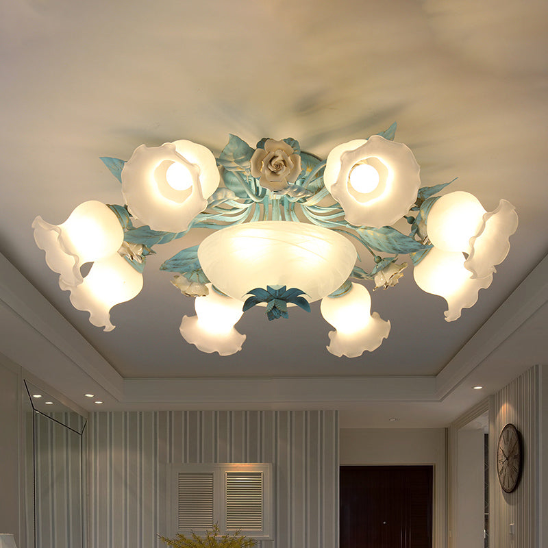 Starburst Milk Glass Semi-Flush Mount Korean Flower 5/7/11 Lights Living Room Flush Light Fixture